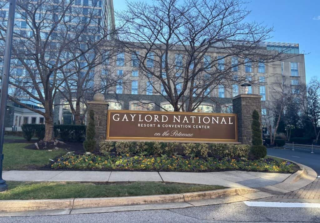 The entrance sign to the Gaylord National Resort and Convention center